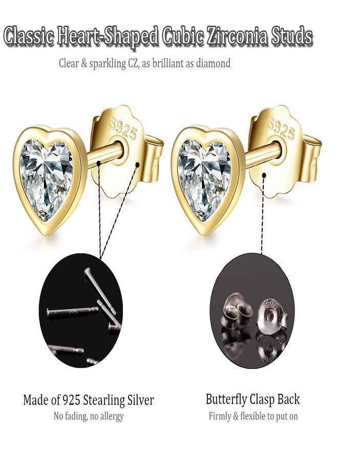 EPIRORA Sterling Silver Stud Earrings for Women Men- 3 Pairs of Tiny Heart Shaped Cubic Zirconia Earrings 14k Gold Plated Small CZ Cartilage Tragus Earrings(2mm/3mm/4mm) - Image 2